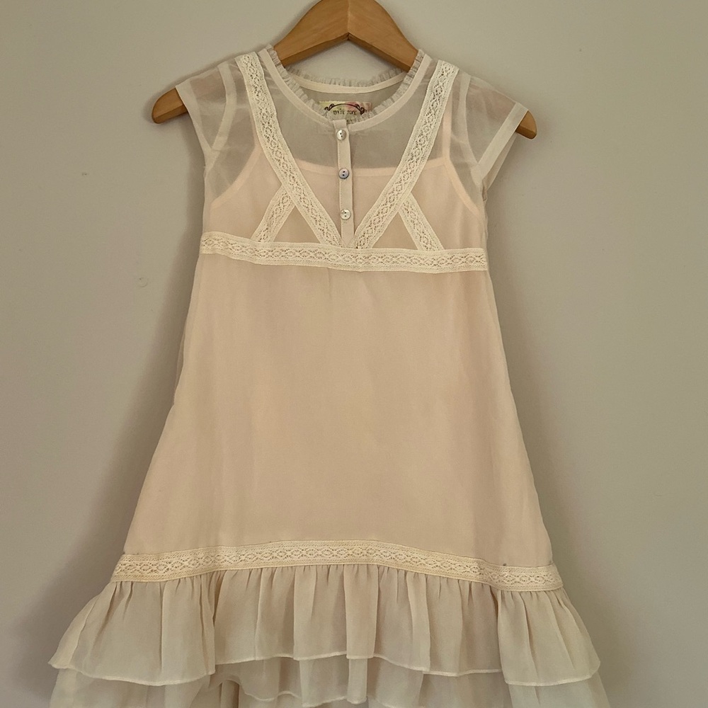 Mia Joy Girls' Cream Lace-Trim Formal Dress with Ruffled Hem